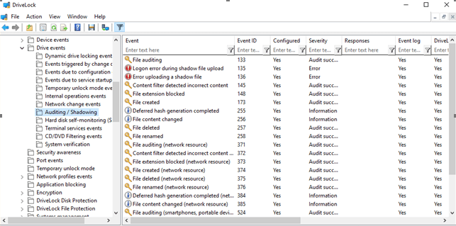 DriveLock EDR Event Lists